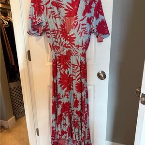 Abel the Label Floral High Low Dress in Red and Gray